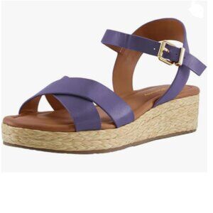 Wansseny Purple Comfy Crossed Band Open Toe Platform Espadrille Wedge Sandals